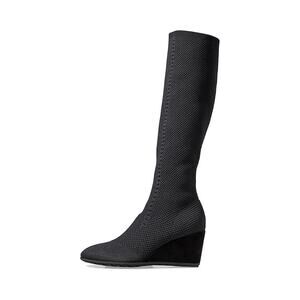 Eileen Fisher Kasana Leather Knee-High Boots Wedge Heel Black Size 9.5 NWOB